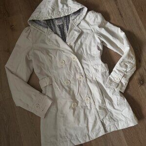 Vintage Roxy White hooded trench coat size L‎